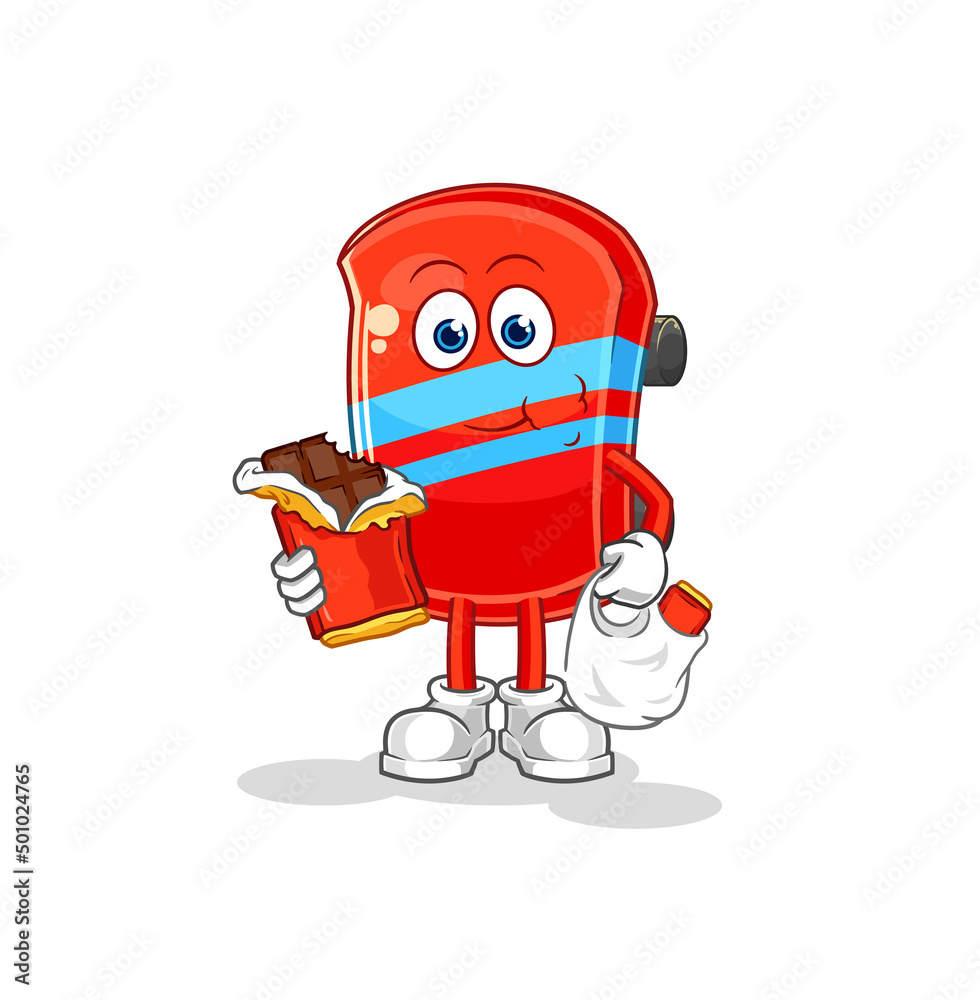 skateboard eat chocolate mascot. cartoon vector
