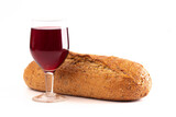 The Bread and Wine for Holy Communion on a White Background