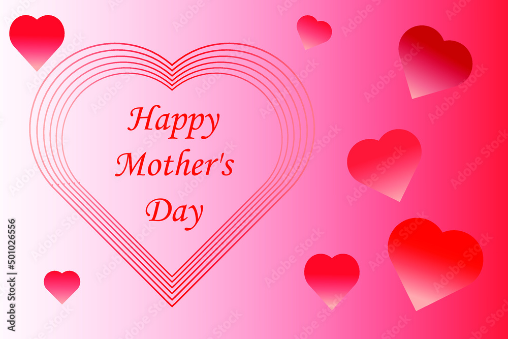 happy mother's day card with hearts and gradient background