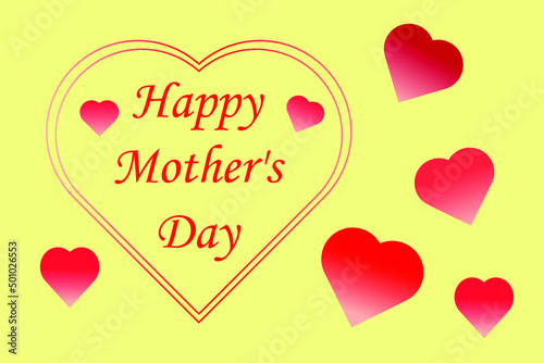 happy mother's day card with hearts and yellow background