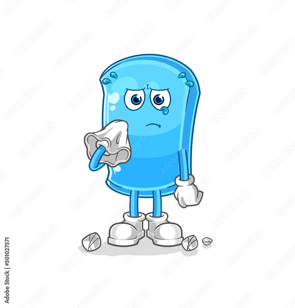 ski board cry with a tissue. cartoon mascot vector ski board cry with a tissue. cartoon mascot vector