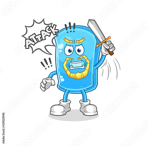 ski board knights attack with sword. cartoon mascot vector