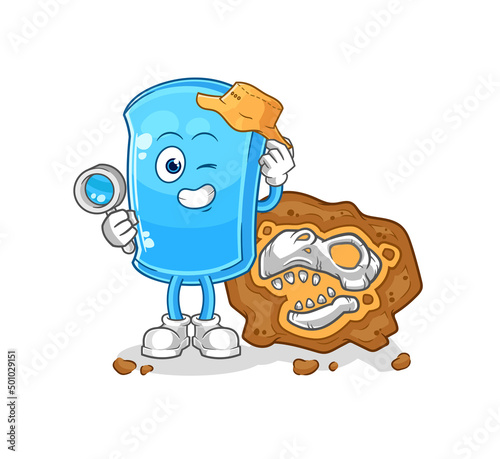 ski board archaeologists with fossils mascot. cartoon vector