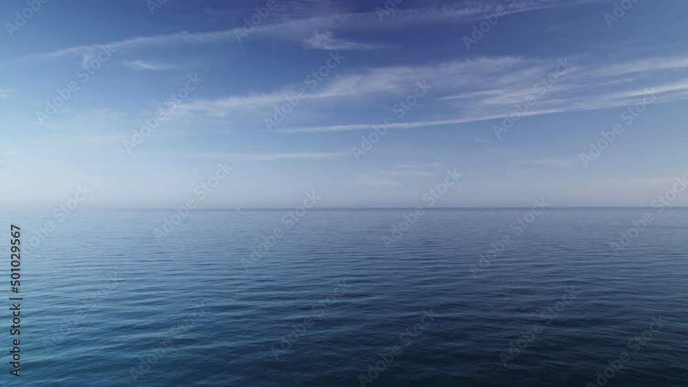 Calm and emtpy blue ocean with scattered clouds, moving backwards Calm and emtpy blue ocean with scattered clouds, moving backwards
