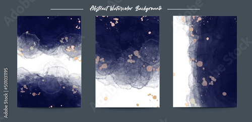 Set abstract watercolor background navy