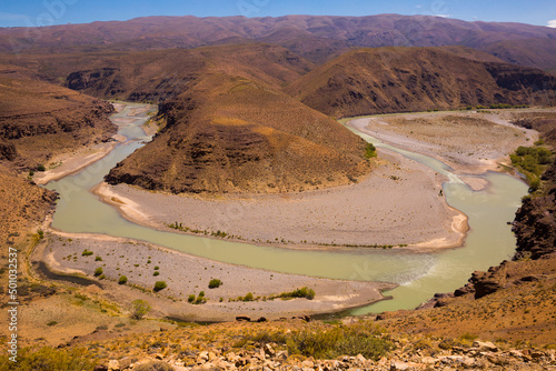 Top view on Rio Neuquen and surroundings in Patagonia area in Argentina