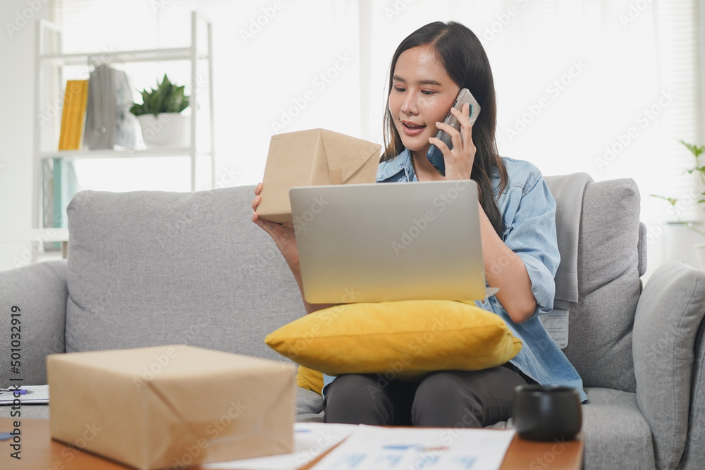young woman buy cloth from internet but retail sent wrong product. person talking complaint with online support shop want to return package send wrong product. young woman buy cloth from internet but retail sent wrong product. person talking complaint with online support shop want to return package send wrong product.