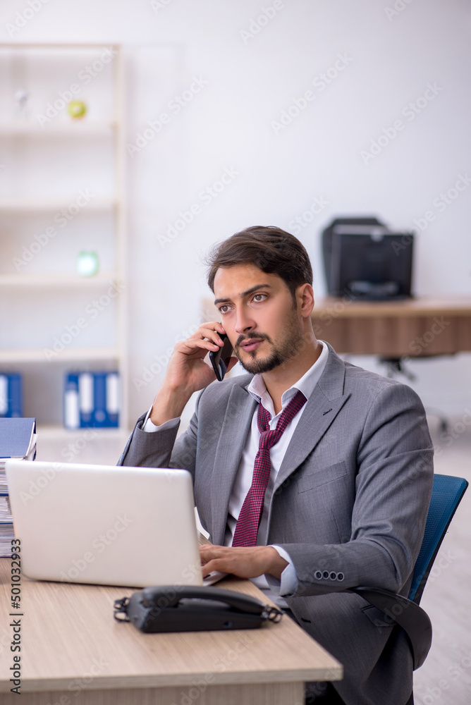 Young male employee working in the office Young male employee working in the office