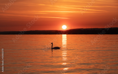 Landscape with a beautiful sunset on Balaton lake - Hungary