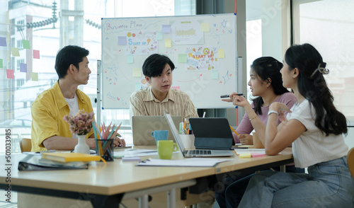 Startup business people brainstorming on new startup project together. © wattana