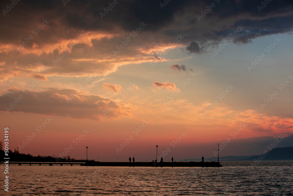 evening scene on the shores of Lake Balaton - Hungary