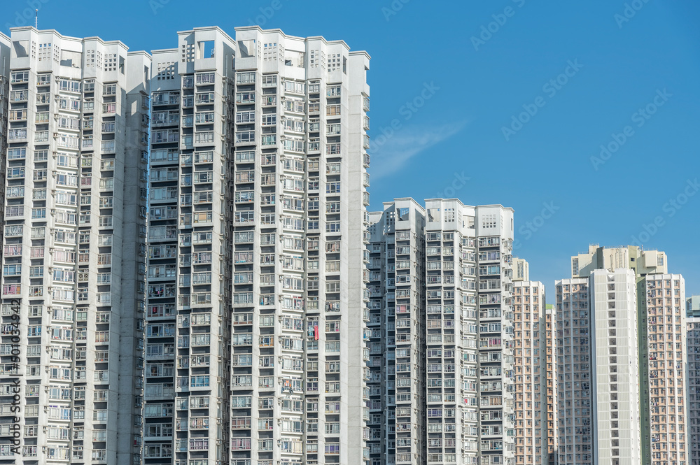 Exterior of high rise residential building of public estate in Hong Kong city