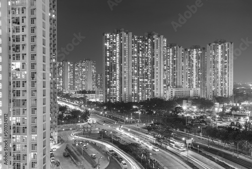 Night scene of public estate in Hong Kong city