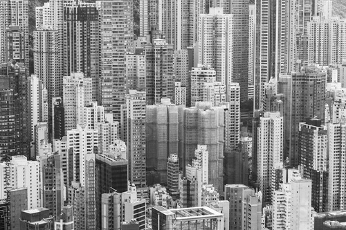 Aerial view of crowded building in Hong Kong city