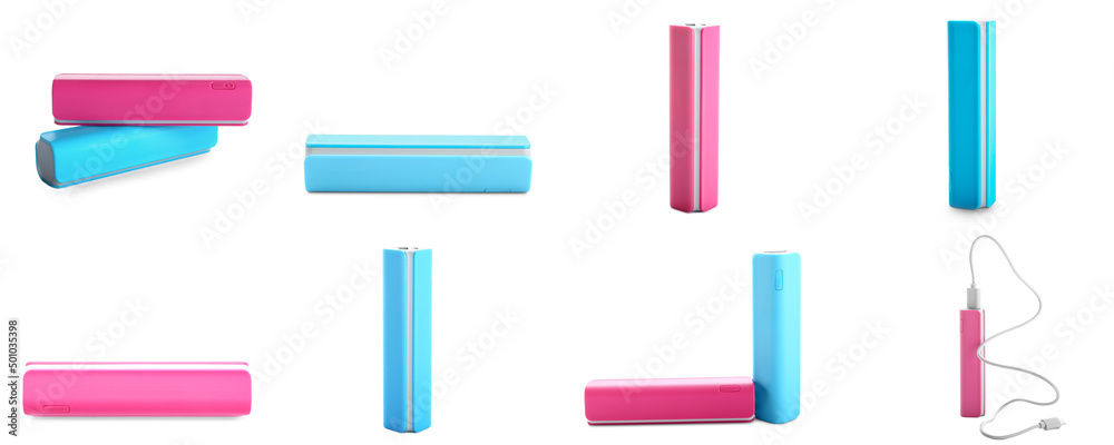 Set of power banks isolated on white Set of power banks isolated on white