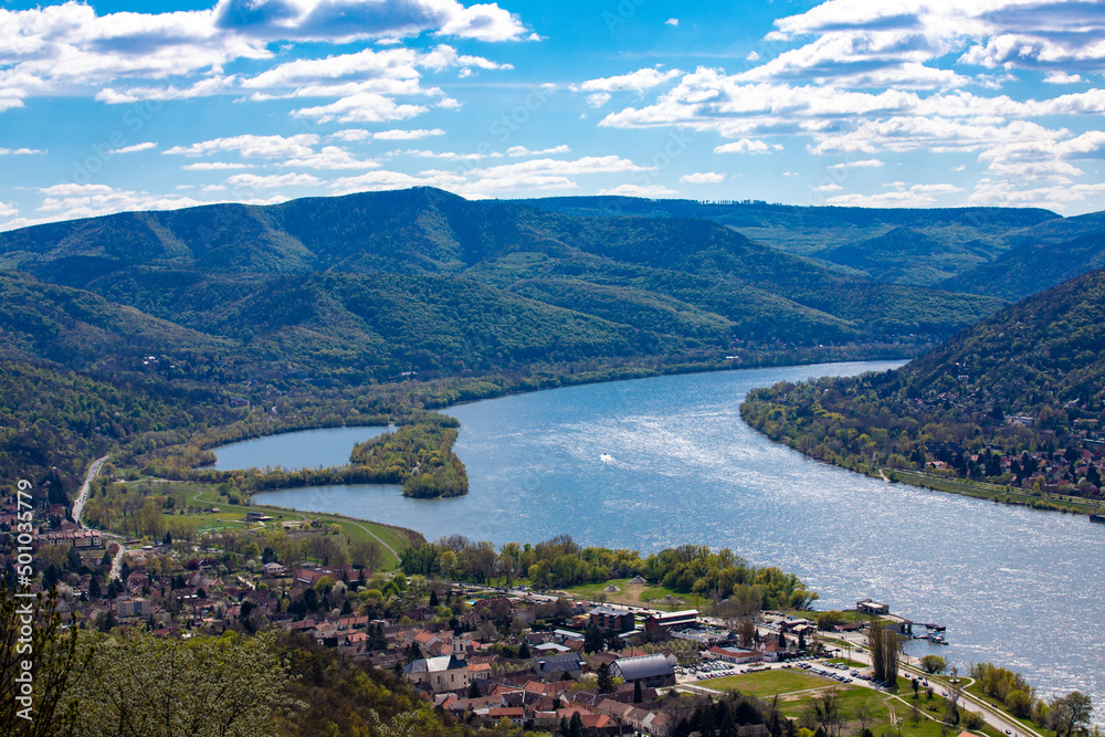 Landscape with the Danube river seen from the Visegrad area - Hungary
