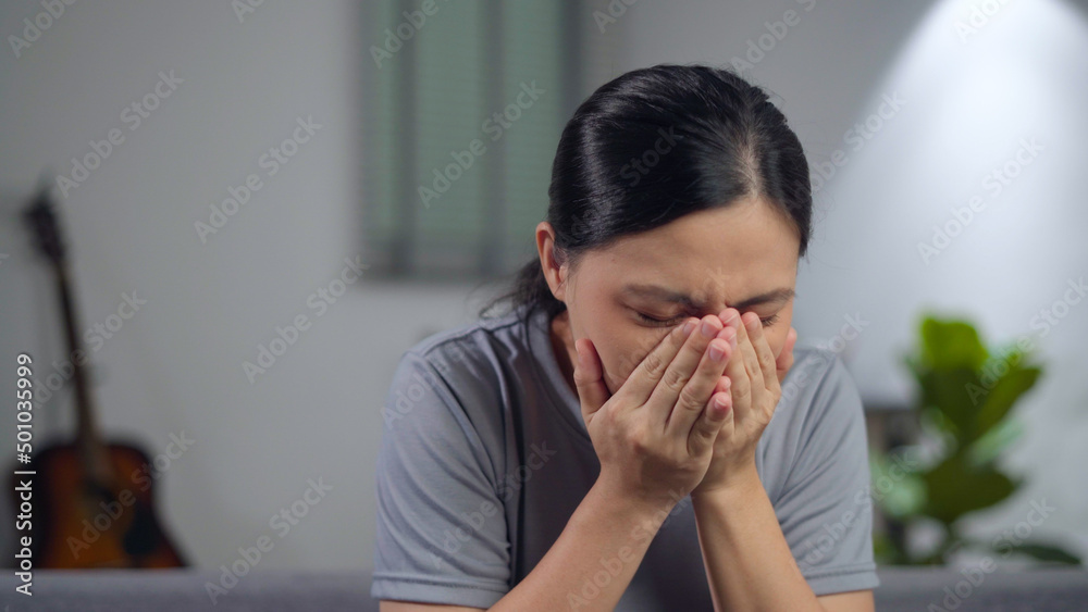 Asian woman was sick with fever getting cough. Asian woman was sick with fever getting cough.