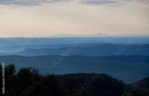 landscape seen from Dobogoko peak - Hungary. It is the highest area in the Visegrad Mountains