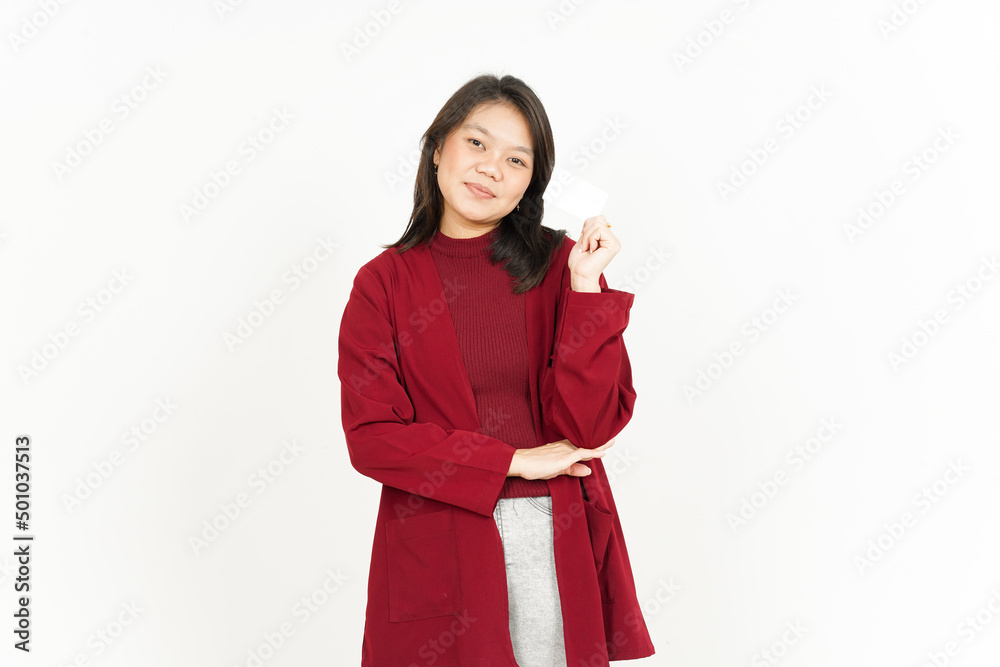 Holding Blank Bank Card Or Credit Card Of Beautiful Asian Woman Isolated On White Background Holding Blank Bank Card Or Credit Card Of Beautiful Asian Woman Isolated On White Background