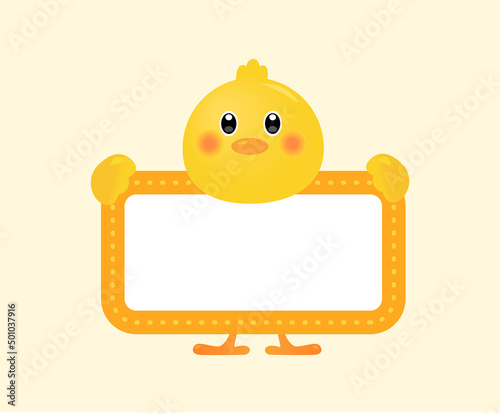 A name tag with a cute chick picture on it illustration set. Kindergarten, daycare center, chick icon, animal icon. Vector drawing. Hand drawn style.