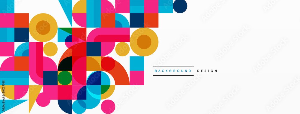 Beautiful abstract background. Circles, triangle shapes, and squares. Minimal geometric template for wallpaper, banner, background or landing