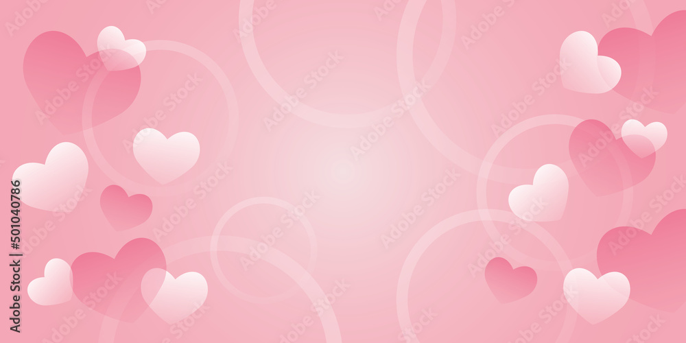 Many hearts with white circle on pastel pink background. Greeting card for Happy mothers day, valentine, birthday, wedding, banner love concept. illustration design style.