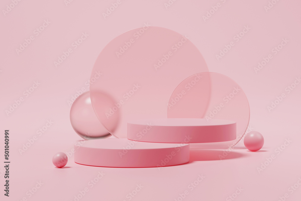 Mock up of round podium for product presentation on pink background. 3d rendering.