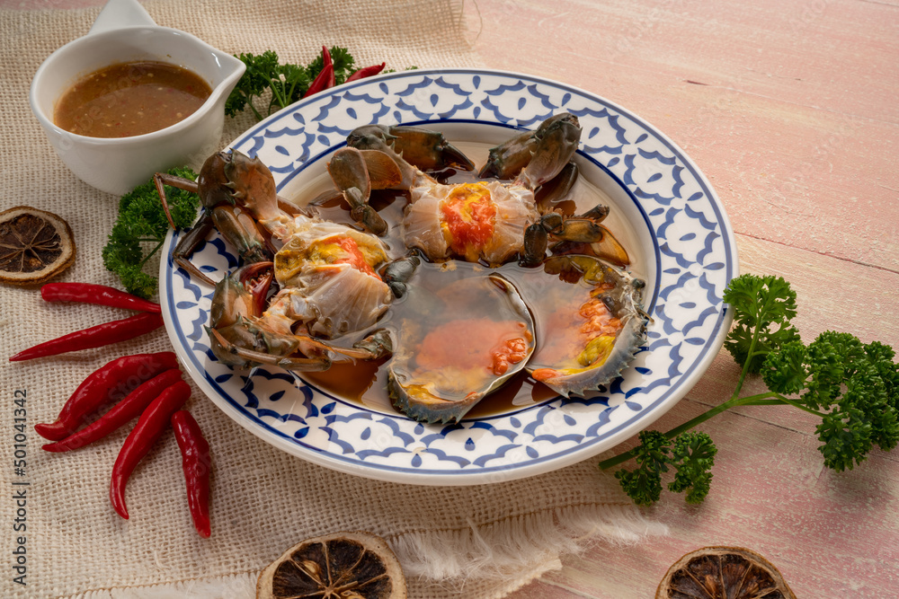 Korean Soy Sauce Pickled Crab, Fresh raw crabs marinated in a mild soy