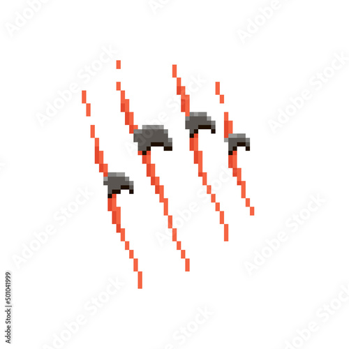 colorful simple vector flat pixel art illustration of black claws cutting through red cuts