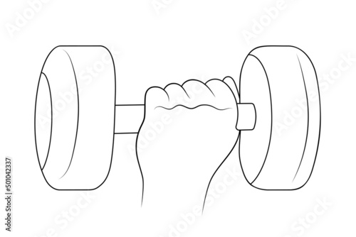 Dumbbell hold in hand sketch illustration.