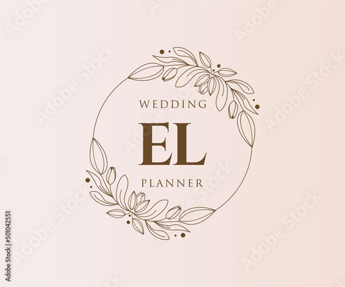 EL Initials letter Wedding monogram logos collection, hand drawn modern minimalistic and floral templates for Invitation cards, Save the Date, elegant identity for restaurant, boutique, cafe in vector
