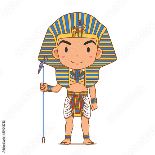 Cartoon character of Pharaoh. Egyptian boy in ancient clothes.	