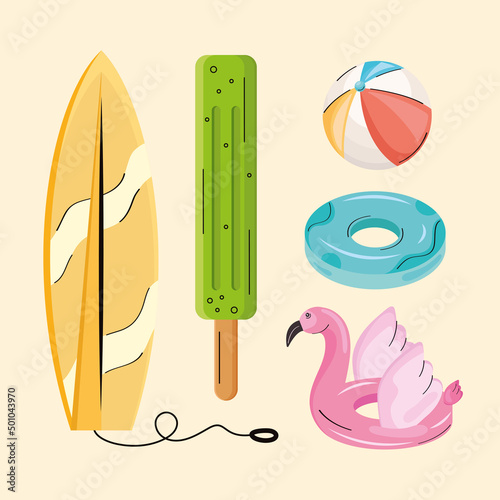 five beach holiday icons
