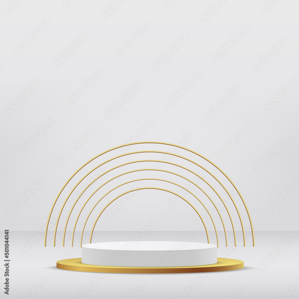 Obraz premium Abstract studio room with white and golden color pedestal podium. Vector