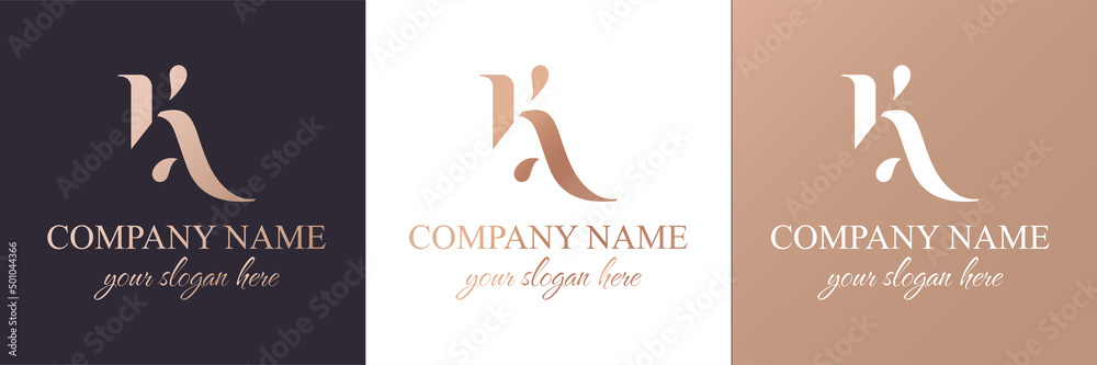 AK, K letter monogram. Elegant luxury KA logo. Calligraphic style. Vector design. Luxurious linear creative monogram. - obrazy, fototapety, plakaty 