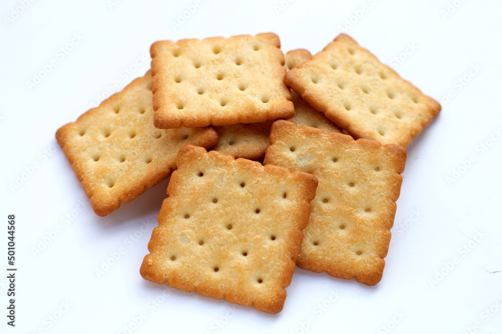 Dry cracker cookies on white background. Dry cracker cookies on white background.