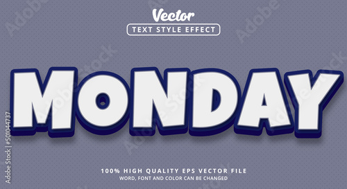 Editable text effect, Monday text with blue and white color style
