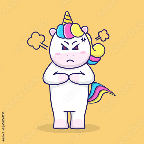 cute unicorn is angry vector icon illustration