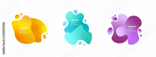 Abstract gradient graphic elements of yellow, purple and turquoise gradients in a modern style. Banners with current liquid forms, amoeba forms.
 Logo, flyer, presentation, invitation, card template. 