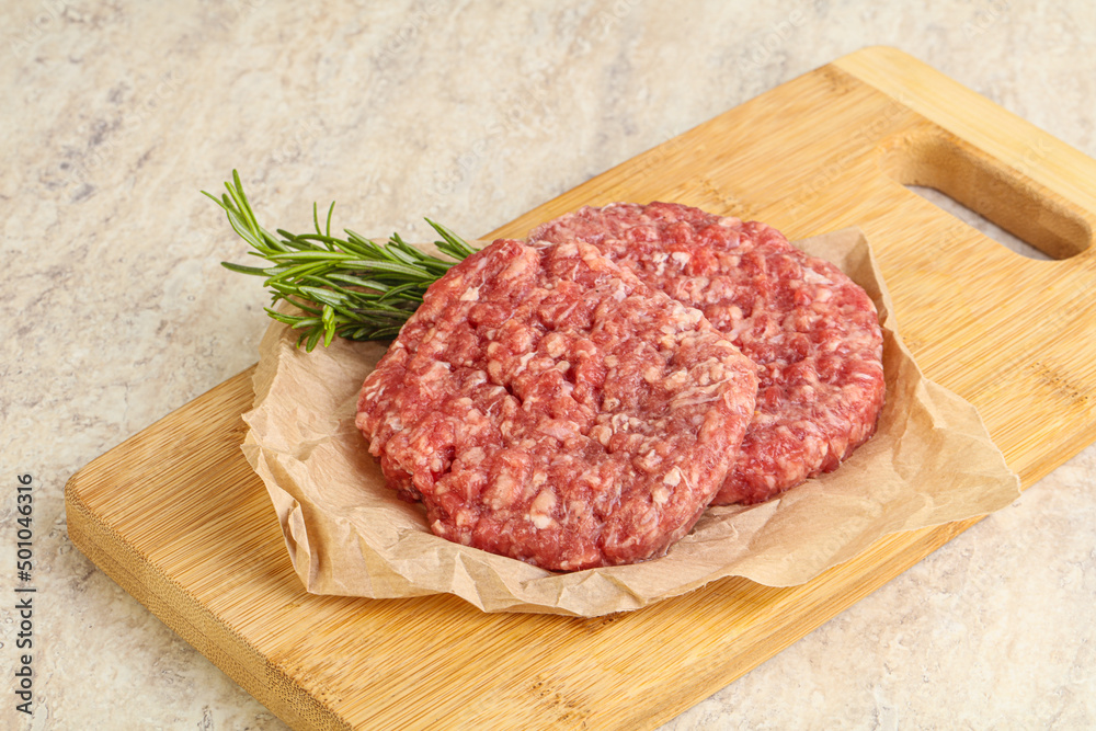 Raw beef burger cutlet for grill Raw beef burger cutlet for grill