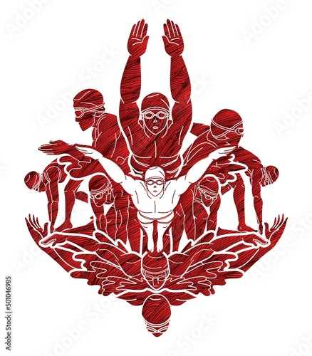 Group of People Swimming Swimmer Action Cartoon Sport Graphic Vector