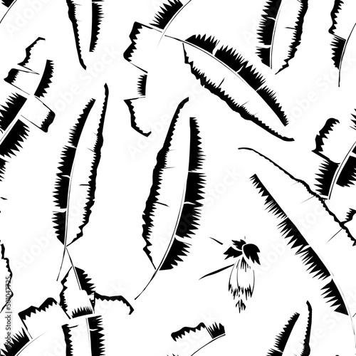 tropical banana leaves seamaless pattern. white background. Sketch drawing. nature Vintage style. Goof for bedding, textile, fabric, wallpaper. Simple nature background. Exotic tropic. Summer design