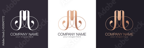 M letter monogram. Elegant luxury M logo. Calligraphic style. Vector design. Luxurious linear creative monogram.