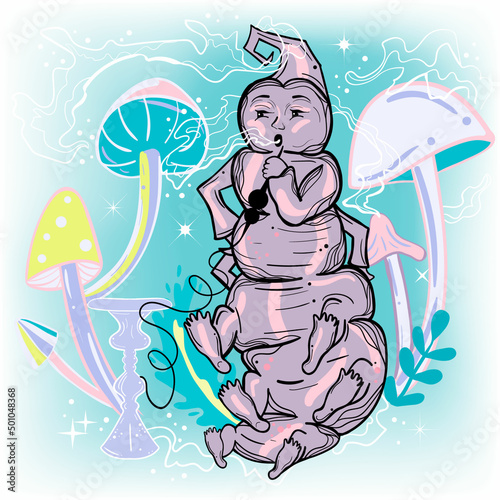 Smoking caterpillar from Alice in wonderland fairy tale