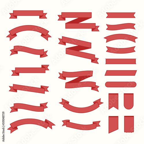 Set of empty red ribbon and banner vector design.
