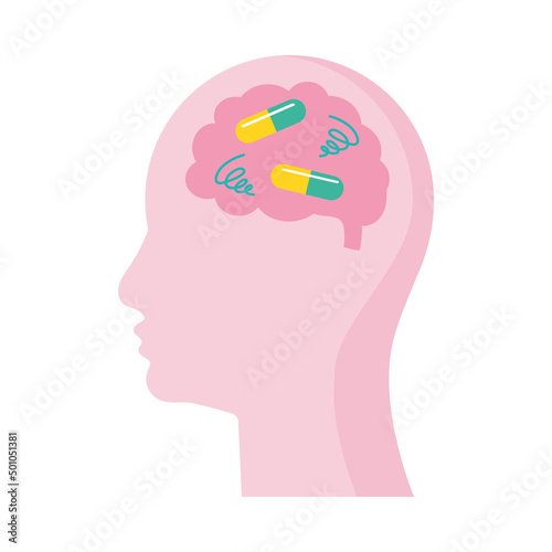 profile with capsules in brain