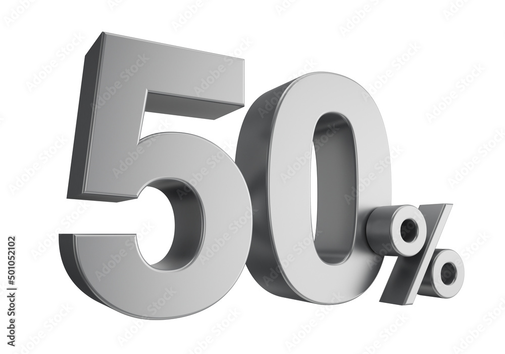 Fifty percent or 50 % isolated on white background. 3d rendering. Fifty percent or 50 % isolated on white background. 3d rendering.