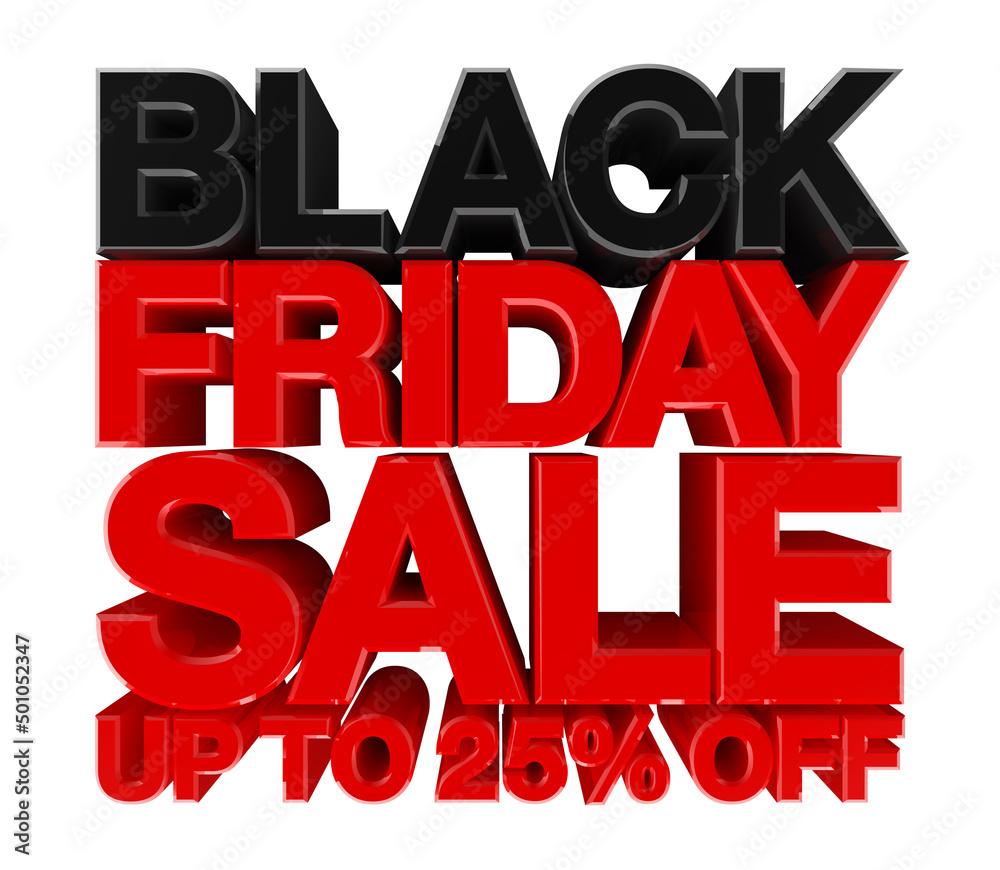 Black friday sale up to 25 % off banner, 3d rendering