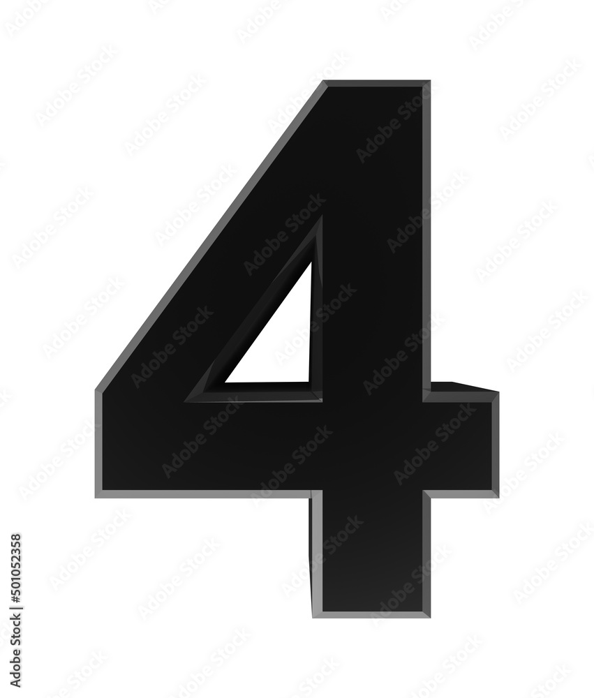 Number 4 black color isolated on white background 3D rendering Number 4 black color isolated on white background 3D rendering