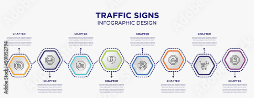 Photo traffic signs concept infographic template with 8 step or option